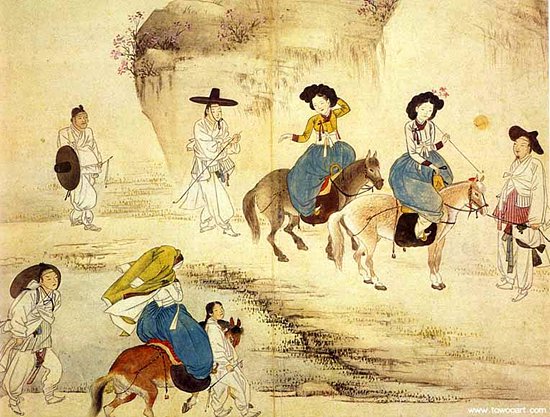 Shin Yun Bok Painting Women on Mules